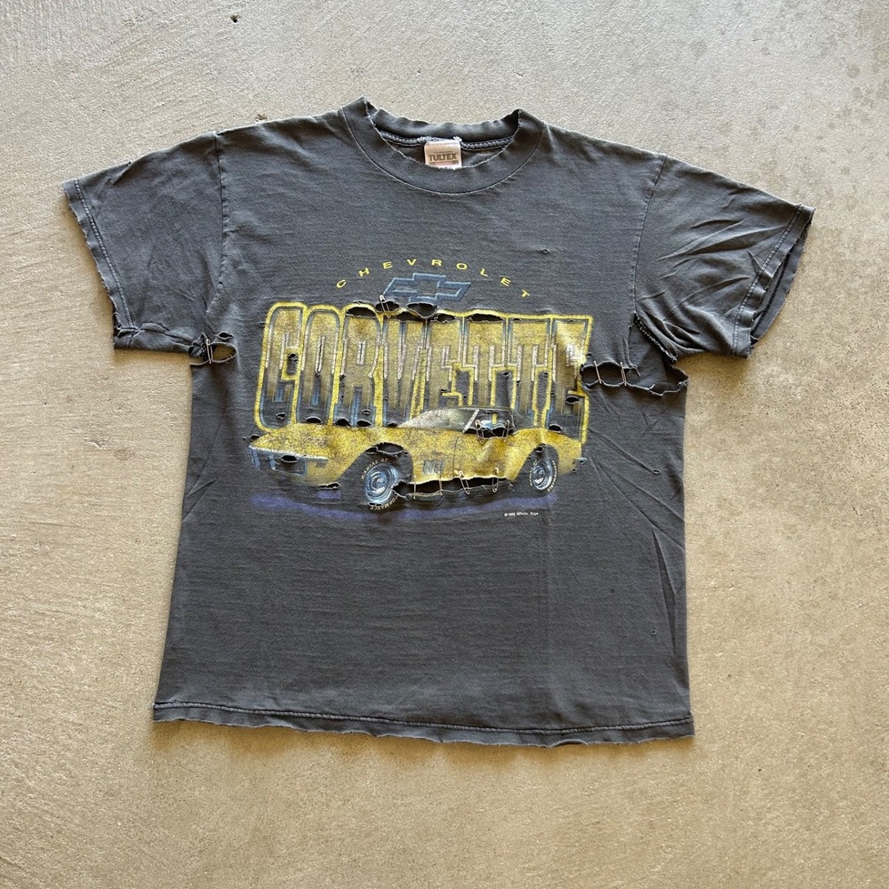 Vintage 90s C3 Corvette Shirt Size Large Black 1999 Faded Distressed Muscle Car